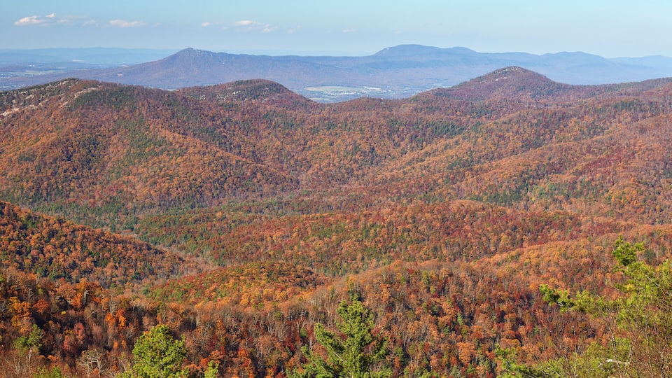 Scenic late autumn view from the Blackrock overlook in Shenandoah National Park, located in the Blue Ridge mountains of Virginia
