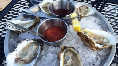 Delicious spot in Urbanna, VA for fresh, local oysters (fished right in front of the property!). The same people that own Rappahannock Oyster Bar in DC own this, I believe.
They have a good wine and beer selection and other tasty dishes like pimento grilled cheese and fresh salads. Definitely worth a stop if you're in the area.
More info here: http://www.badsentences.com/food-merroir/