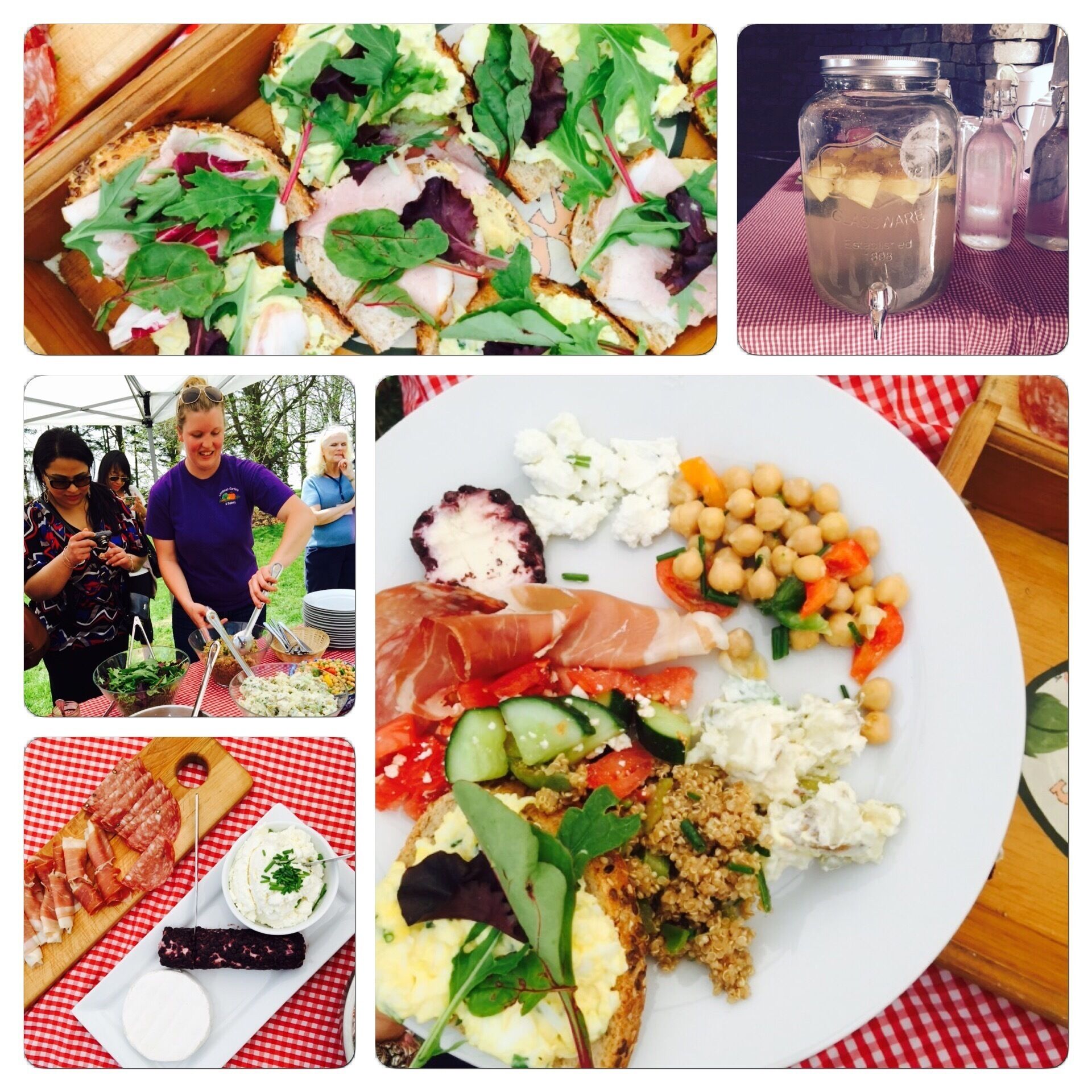 A variety of food items including sandwiches, salads, and charcuterie.