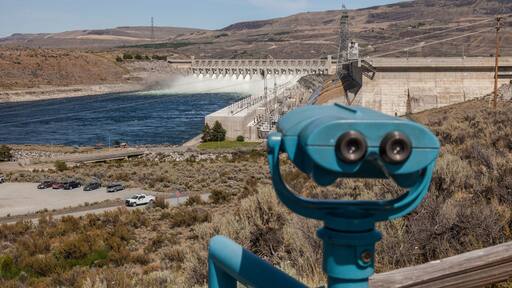 Chief Joseph Dam with vintage binoculars