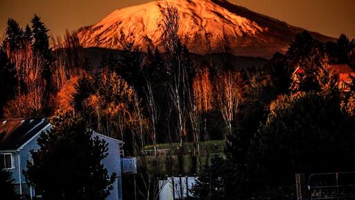 Mt. Saint Helens at sunset, three miles south of the Ridgefield National Wildlife Refuge.