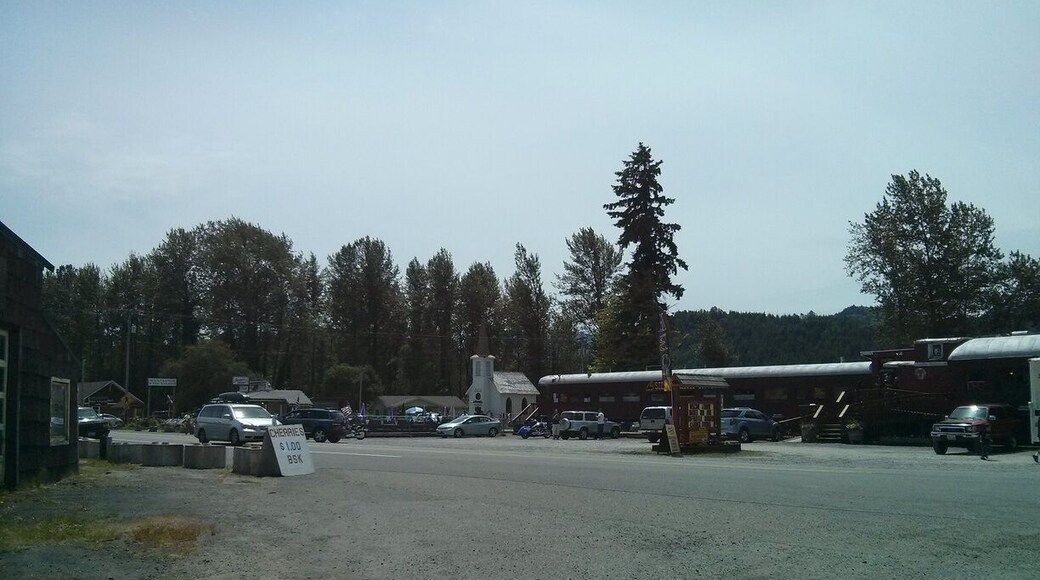 Adorable town outside of Mt. Rainier. Historic little white church, Mt. Rainier Scenic Railroad, $1 Rainier cherries and a burger joint catering to bikers. If I'm not mistaken, you can stay the night in one of the train cars but don't quote me on that.