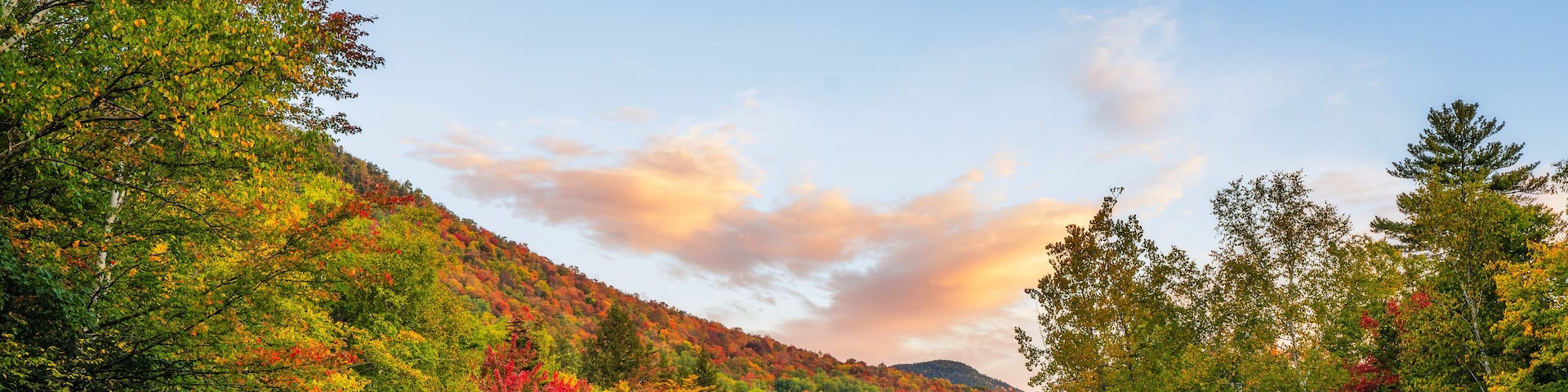 Sunrise Scenic highway view in Autumn on the Kancamagus Scenic Highway - White Mountain New Hampshire