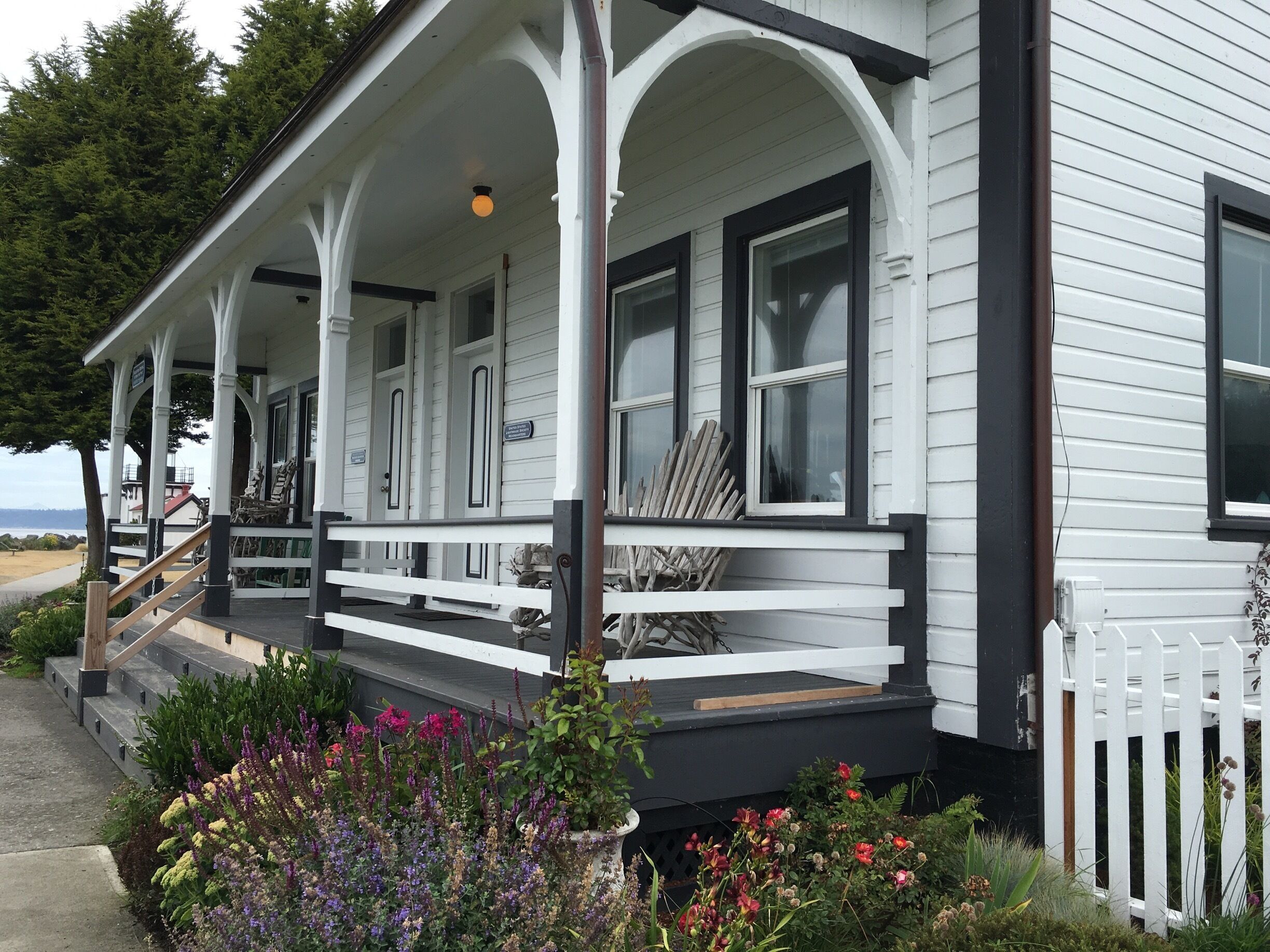 In this yard are drift wood statutes