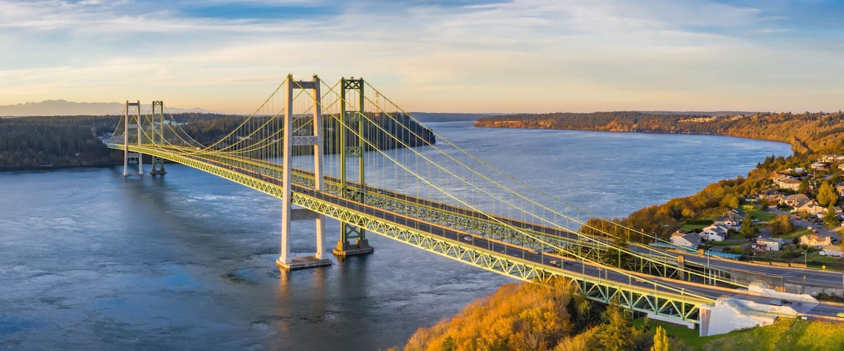Narrows bridge in Tacoma Washington during late fall