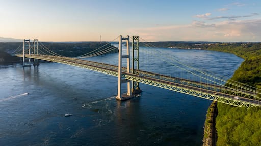 Aerial view of the Narrows bridge in Tacoma Washington