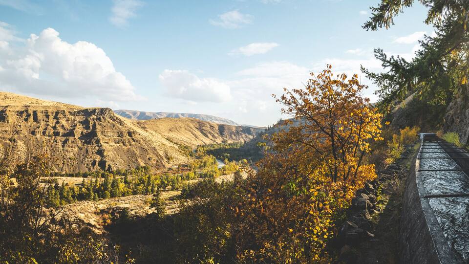Canal in the hills overlooking a river in Yakima