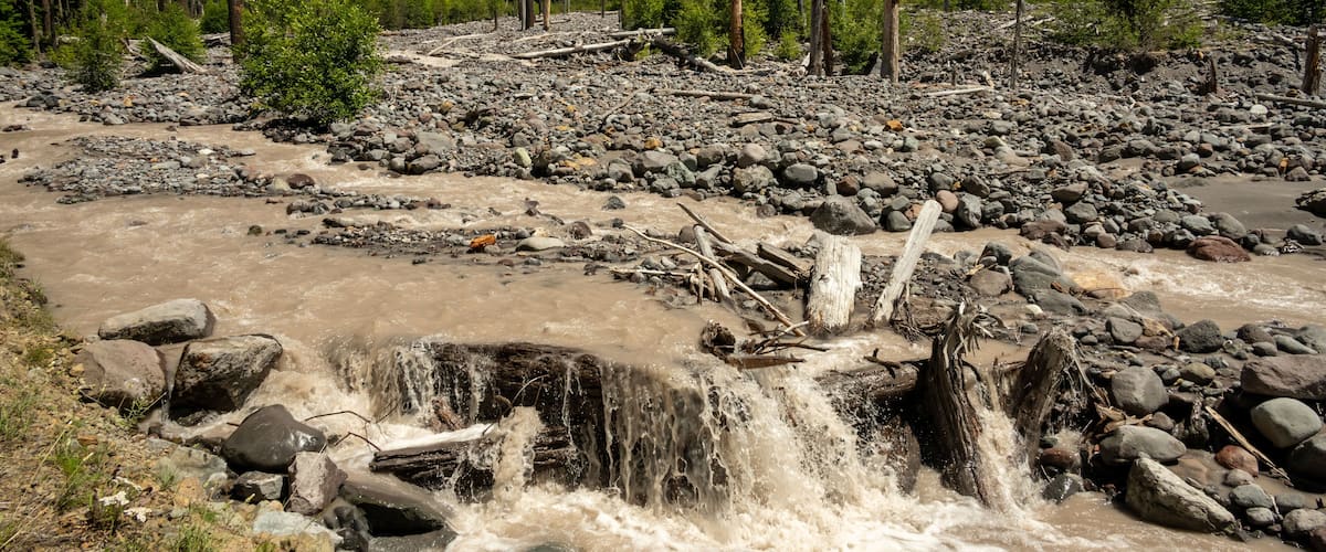 Tahoma Creek Flows Muddy Through A Rocky Flood Plain Below Mount Rainier