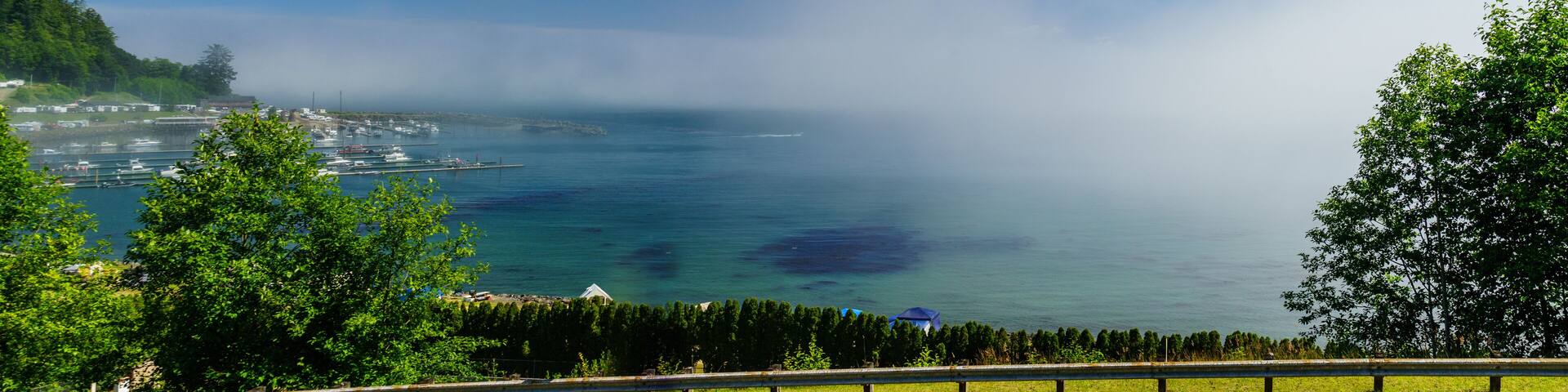 Fog Rolls into Sekiu a Fishing Village along the Strait of Juan de Fuca in Washington State