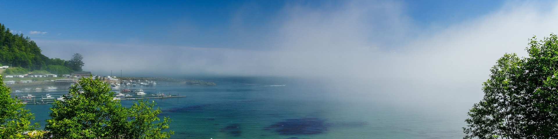 Fog Rolls into Sekiu a Fishing Village along the Strait of Juan de Fuca in Washington State