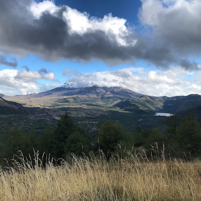 Wonderful view of Mount St. Helens. The clouds and sunlight were playing tag around the mountain itself.