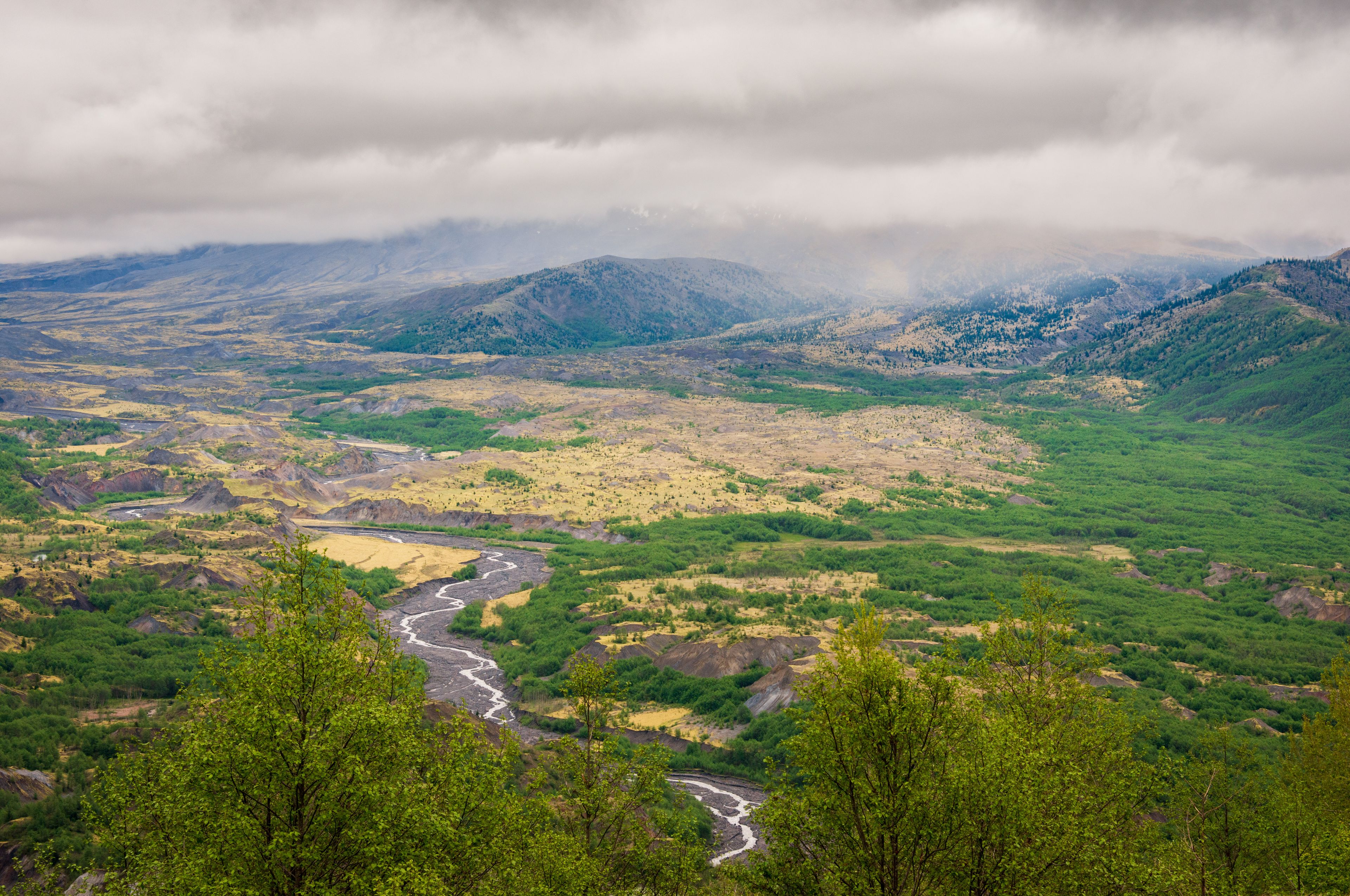 The Toutle River on a Hazy Day at Mount St. Helens, Stratovolcano in Skamania County, Washington State