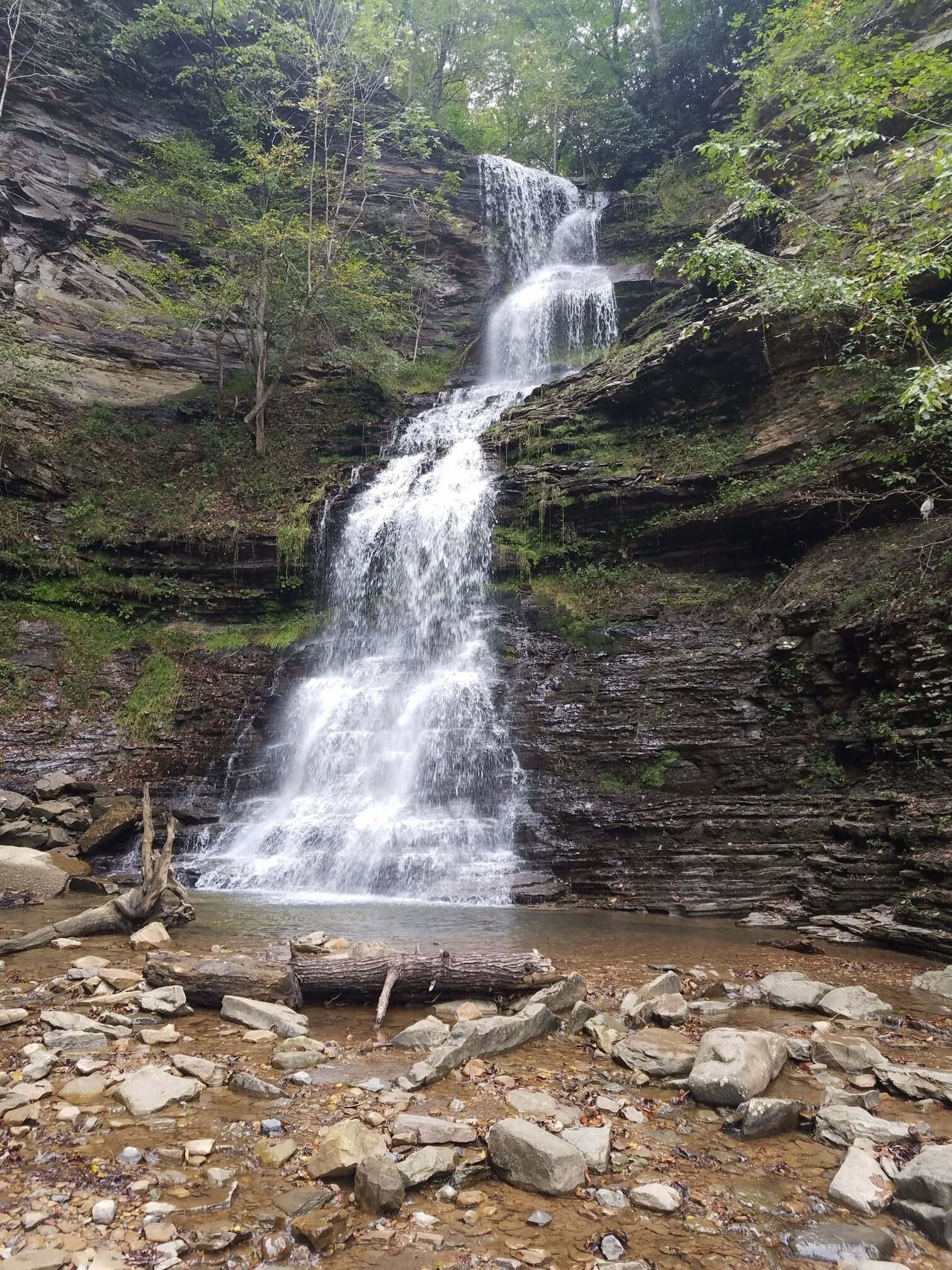 This waterfalls is right off the road. Maybe a 100 yards or so.