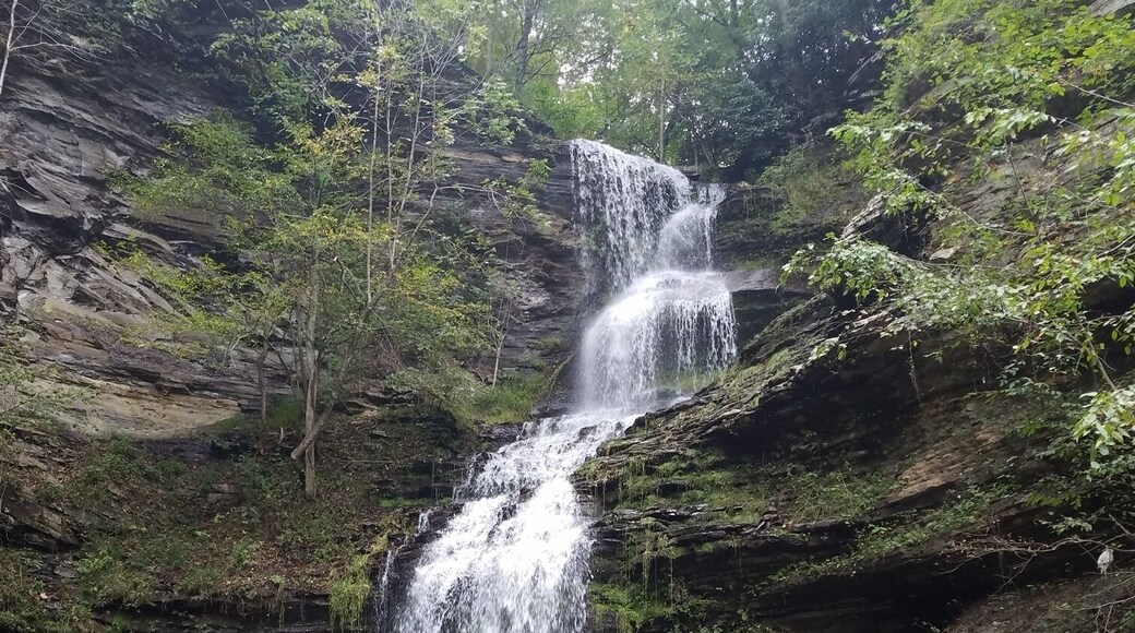 This waterfalls is right off the road. Maybe a 100 yards or so.
