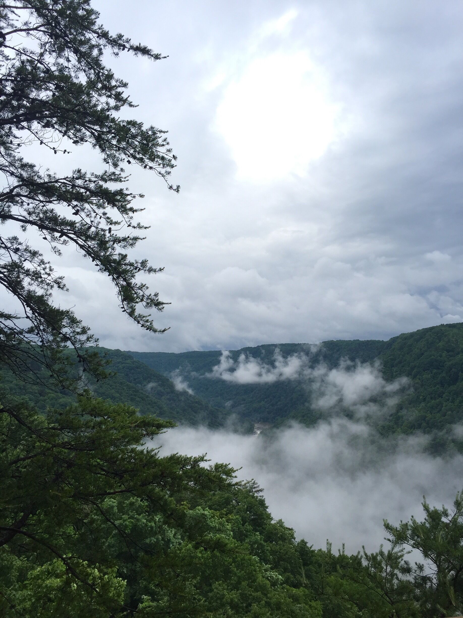 I've been to the New several times, but always to climb. On this trip, I was just passing through. I never bothered stopping at the visitor's center before, so I thought what the heck. It had just stopped raining. The sun hadn't broken through yet, but the most had started to rise off the river...: