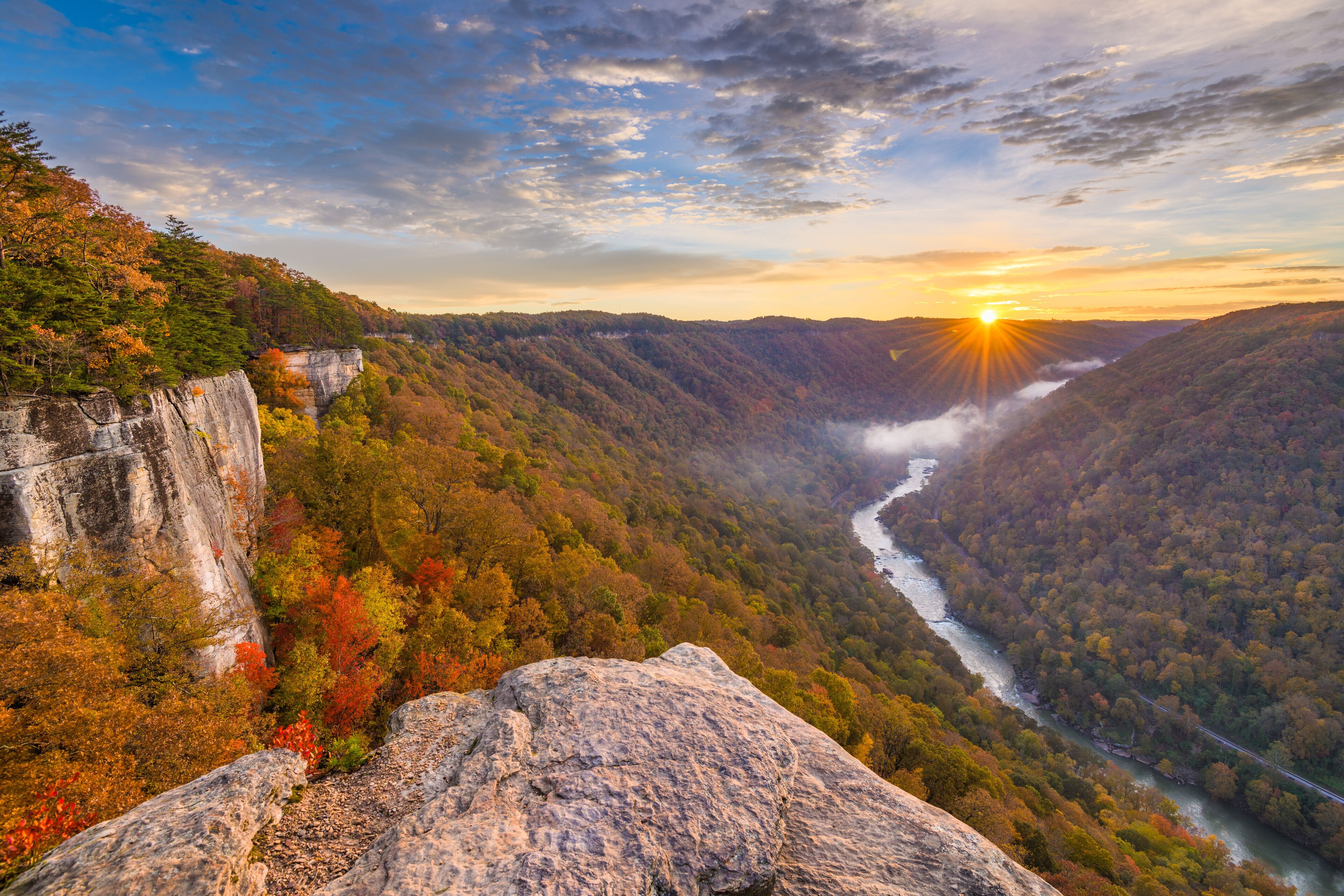 New River Gorge, West Virgnia, USA autumn morning lanscape at the Endless Wall.