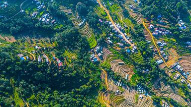 Aerial View of Terraced Fields in Lamatar, Kathmandu Valley, Nepal