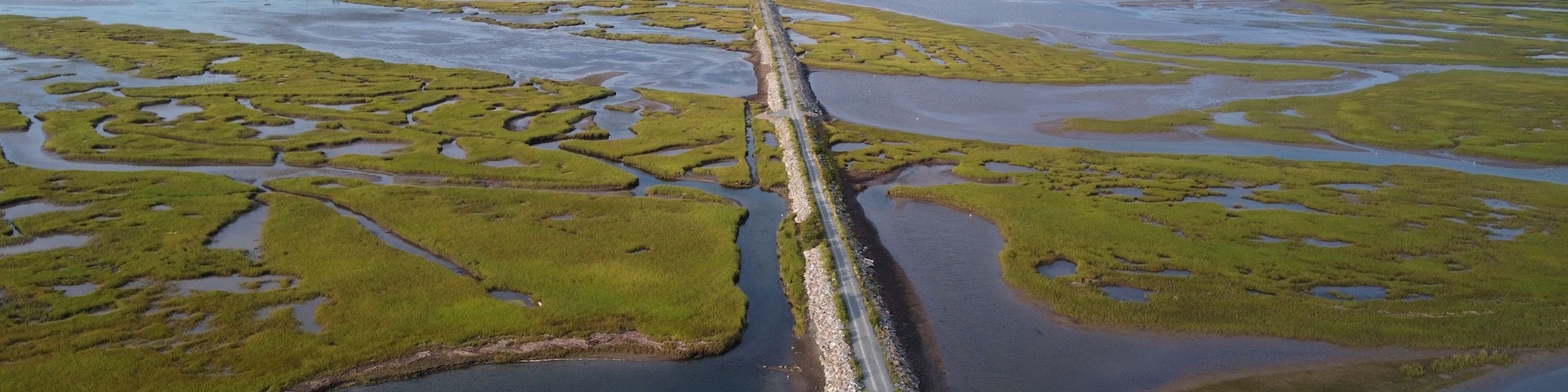 Aerial shot of Salt Marsh Trail in Cole Harbour, Nova Scotia, Canada