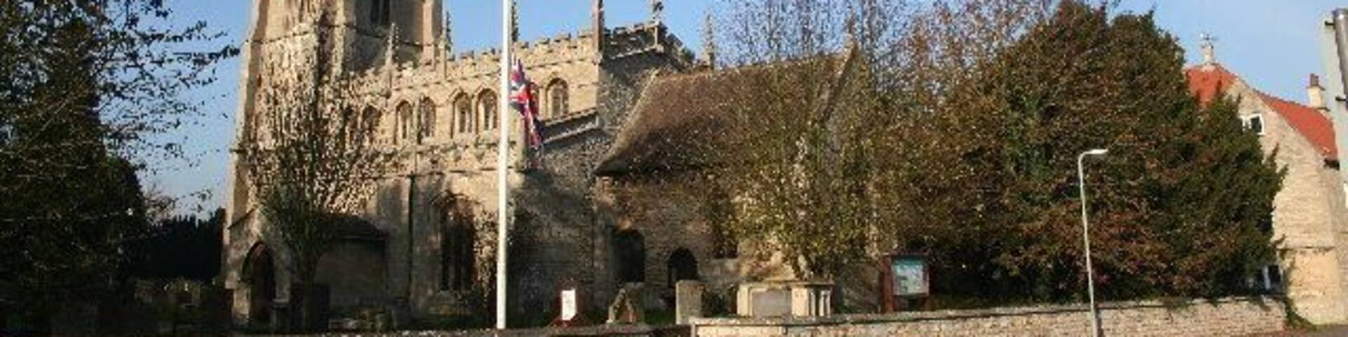 St Martin's parish church, Ancaster, Lincolnshire: view from the southeast, showing the 14th-century west tower and spire