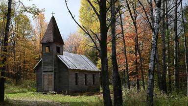 Estonian Evangelical Martin Luther Church during autumn season, Gleason, Wisconsin, United States