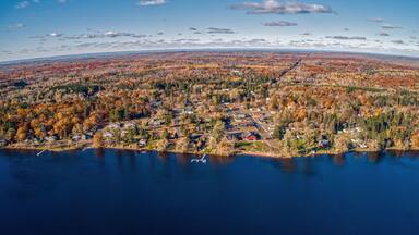 Aerial View of Fall Colors on Lake Nebagamon in Wisconsin