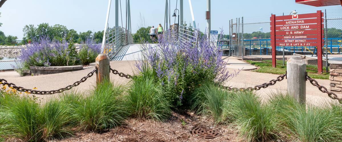Lift Bridge Leading To The Trestle Bridge across Little Lake Butte Des Morts from Menasha to Fritse Park, Neenah, WI