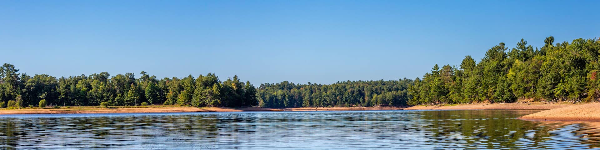 Rainbow Flowage in northern Wisconsin at the end of August with the water drawn down.