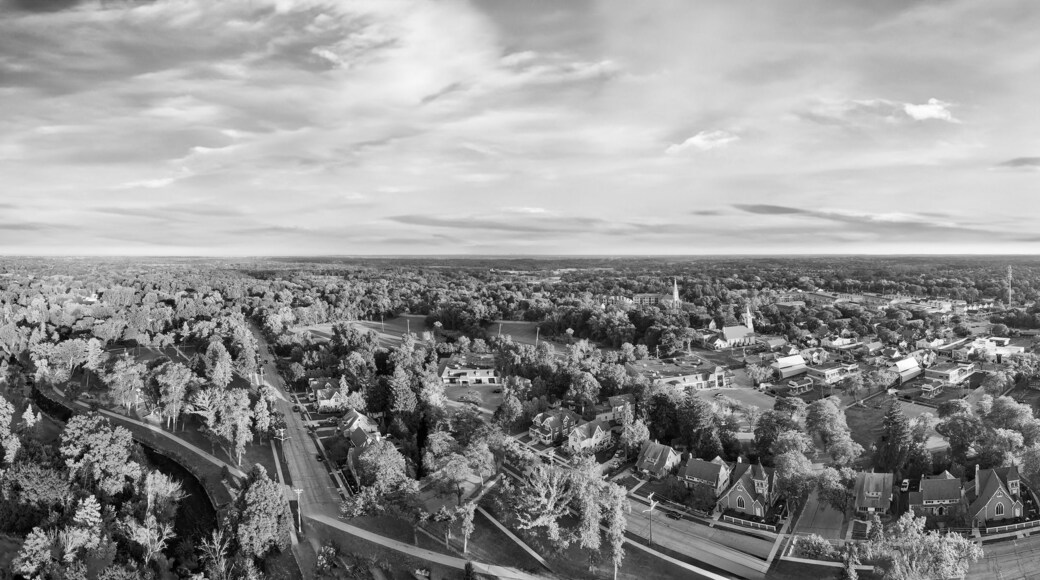 Aerial view of Cedarburg town at sunset, Wisconsin