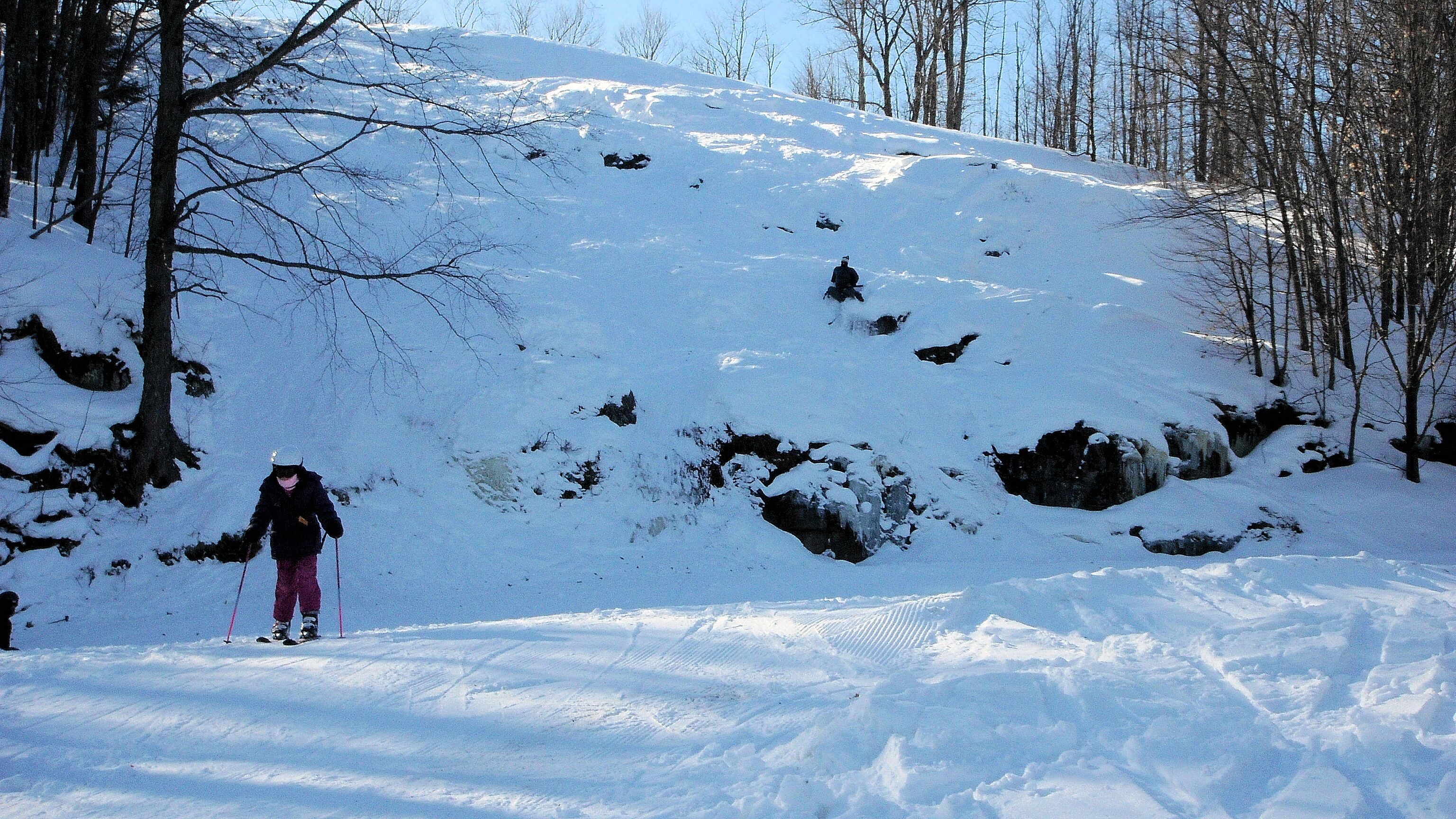 Some of the runs can be surprising...such as a sudden set of cliffs.  My daughter and I made it down alright but two other skiers became human sleds.