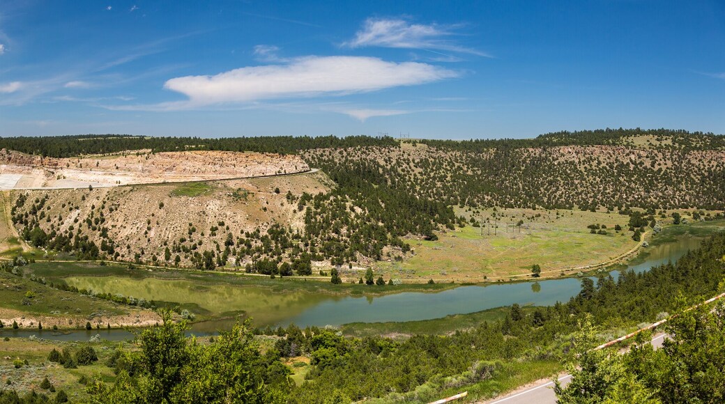 panorama shot of Glendo dam, reservoir and recreation area, near Glendo, Wyoming.