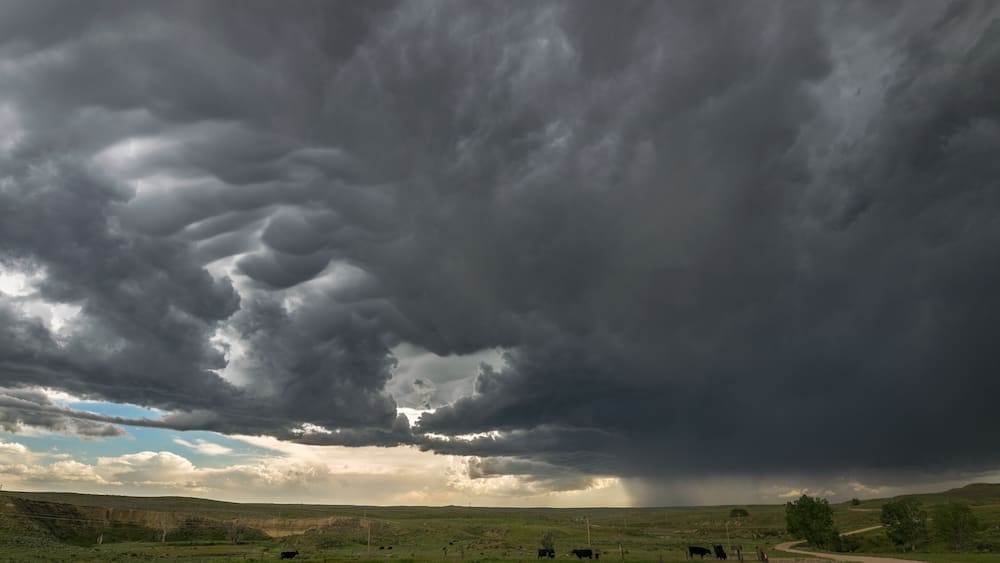 A severe thunderstorm moves over the high plains of eastern Wyoming, United States of America.
