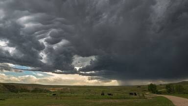 A severe thunderstorm moves over the high plains of eastern Wyoming, United States of America.