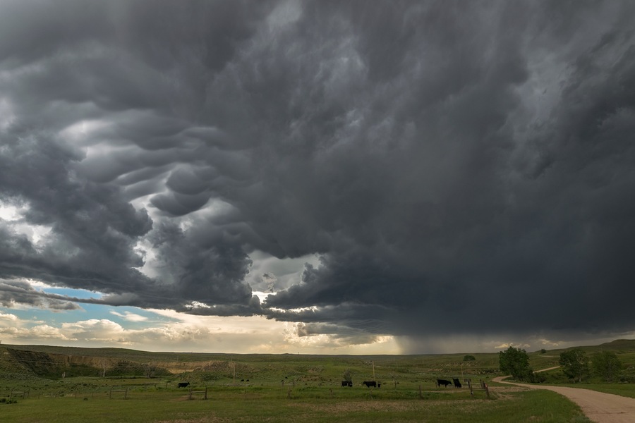 A severe thunderstorm moves over the high plains of eastern Wyoming, United States of America.