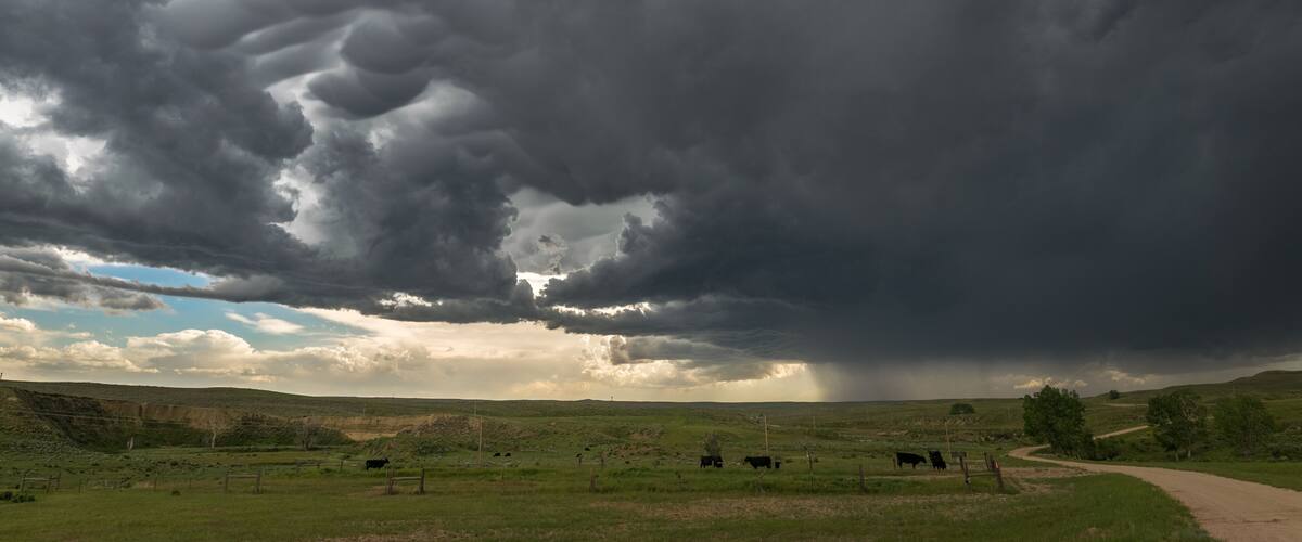 A severe thunderstorm moves over the high plains of eastern Wyoming, United States of America.