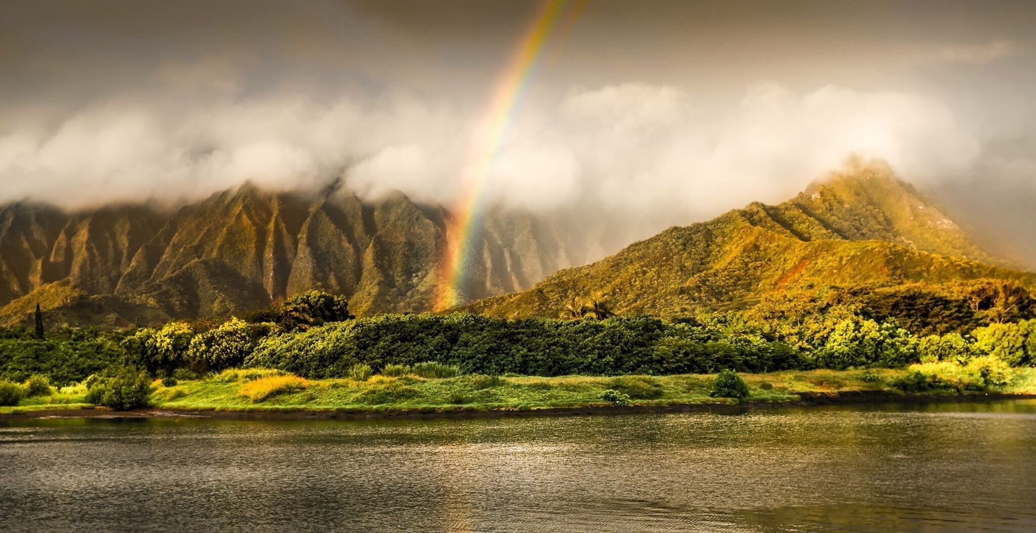 Rainbow morning #green.  #☁️ #⛰ #☀️ #🌊 #☀️ #👋 #🙇 #spring #landscape #sky #water #travel #river #clouds #tree #cloud #mountain #summer #outdoor #forest #environment #waterfall #park #outdoors #scenic #rock #tourism #summer #flower #plant