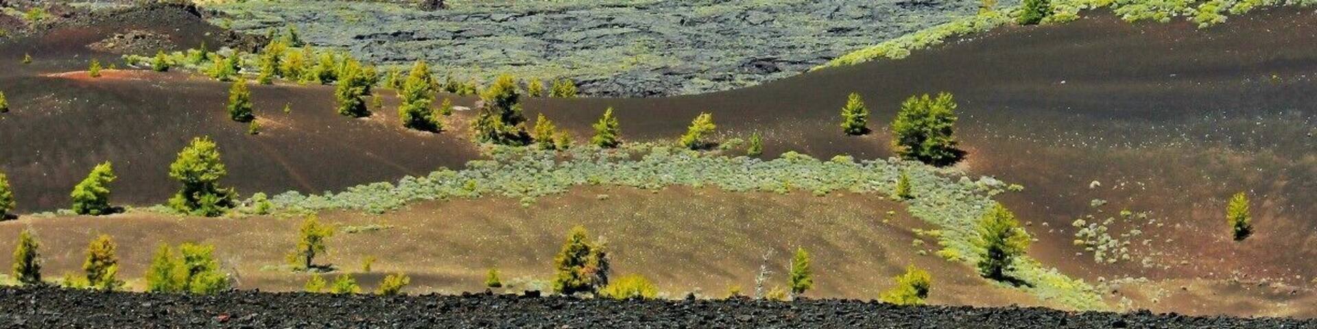 This is Craters of the Moon from the view atop Inferno Cone. A lot of contrast going on here with life springing from the ashes of lava tubes and spatter cones all atop a series of caves and tunnels to explore.
I'd say go before July or the heat reflecting off the Obsidian may be too much to handle. If you come after that... run to the caves where it will be 15 - 20 degrees cooler.
Ooh, one last tip if you're camping in the campground try to get site #13. It's super private and makes you feel like you're in a crater. Otherwise try to book the group site as it's the only one that will allow a proper fire. :)