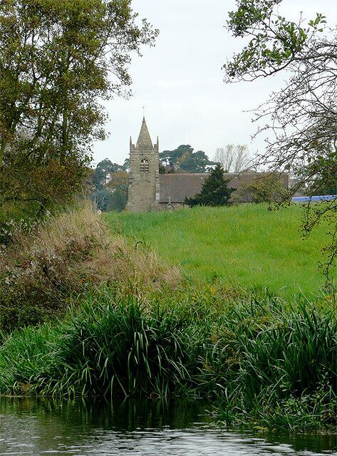 Canal bank and St James's Church, Acton Trussell, Staffordshire The church of Saint James, Acton Trussell, stands a quarter of a mile south of the village. Before the middle of the 19th century it was approached by a footpath only. The original structure dates from the 13th and 14th centuries, and many alterations were made over the centuries. The church was enlarged and partly rebuilt in 1870. The base of the tower is of 13th-century masonry, and until the alterations of 1870 the west ends of both north and south nave walls were of the same date. For very comprehensive architectural information please see British History Online at http://www.british-history.ac.uk/report.aspx?compid=53394 .