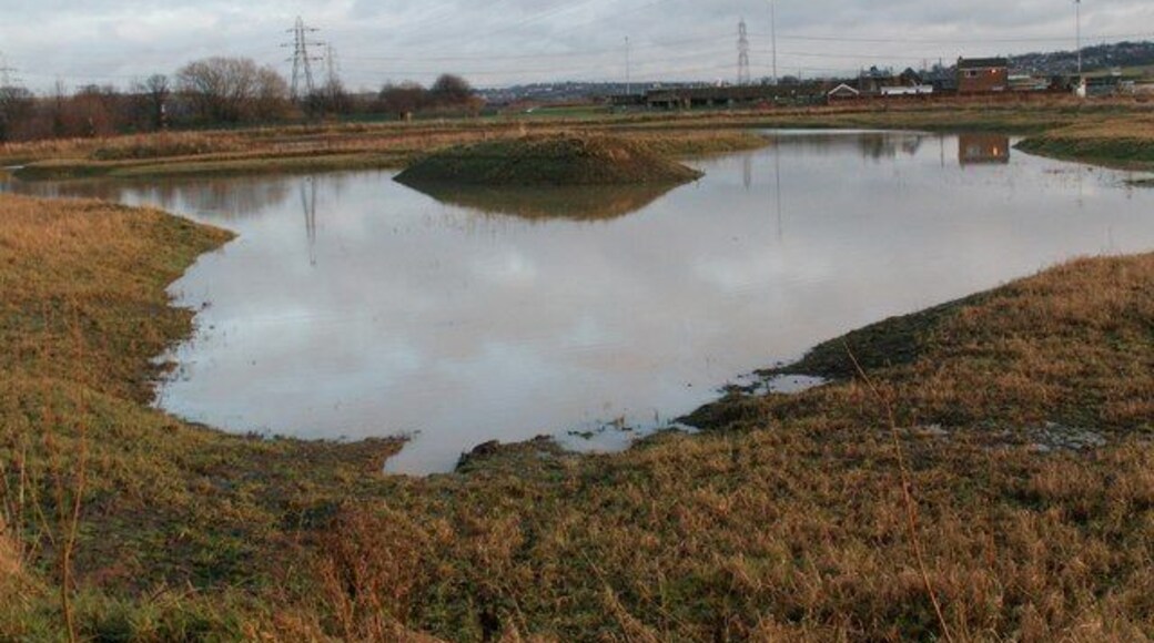 A man made pond Between the River Dearne and Swallow Hill waste water works.