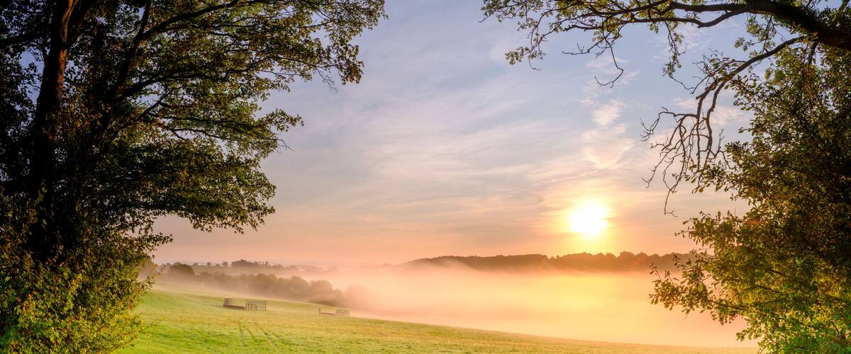 Misty autumn morning over Hambledon in the South Downs, Hampshire