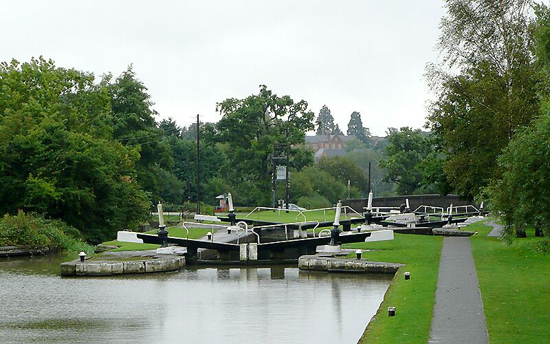 Hatton Locks, Warwickshire A foreshortened view of Locks numbered 44 and 43 is seen using a telephoto lens just below lock number 45.