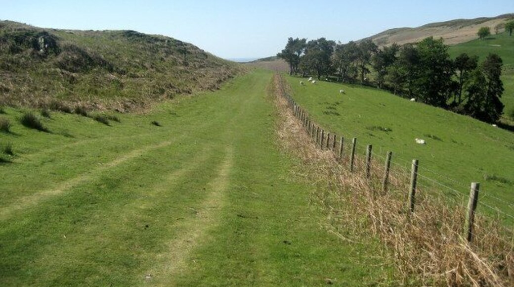 Offa's Dyke Path north of Penycloddiau Descending off Penycloddiau on as nice wide green track, as the National Trail temporarily takes leave of the Clwydian Range.