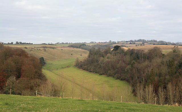 Punch Bowl SW of Beacon Hill. Looking N from permissive path. This is a rather better view of the lower end than my earlier54578. The bowl itself is private property. Beacon Hill can be seen on horizon right.