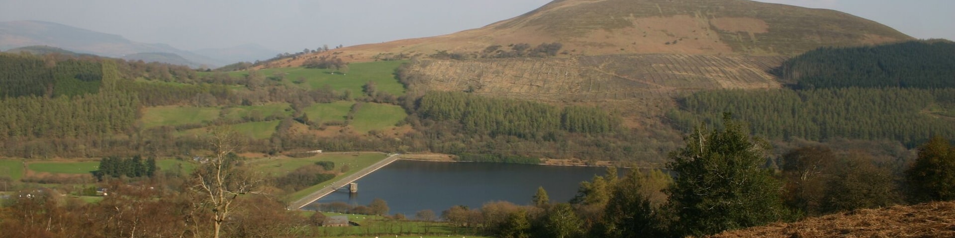 Path coming down from Twyn-Du Path coming down from Twyn-Du, with in the distance Talybont Reservoir and the peak of Tor y Foel.
