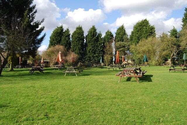 The beer garden, The Little Brown Jug, Chiddingstone Causeway The pub attached is in the adjoining square