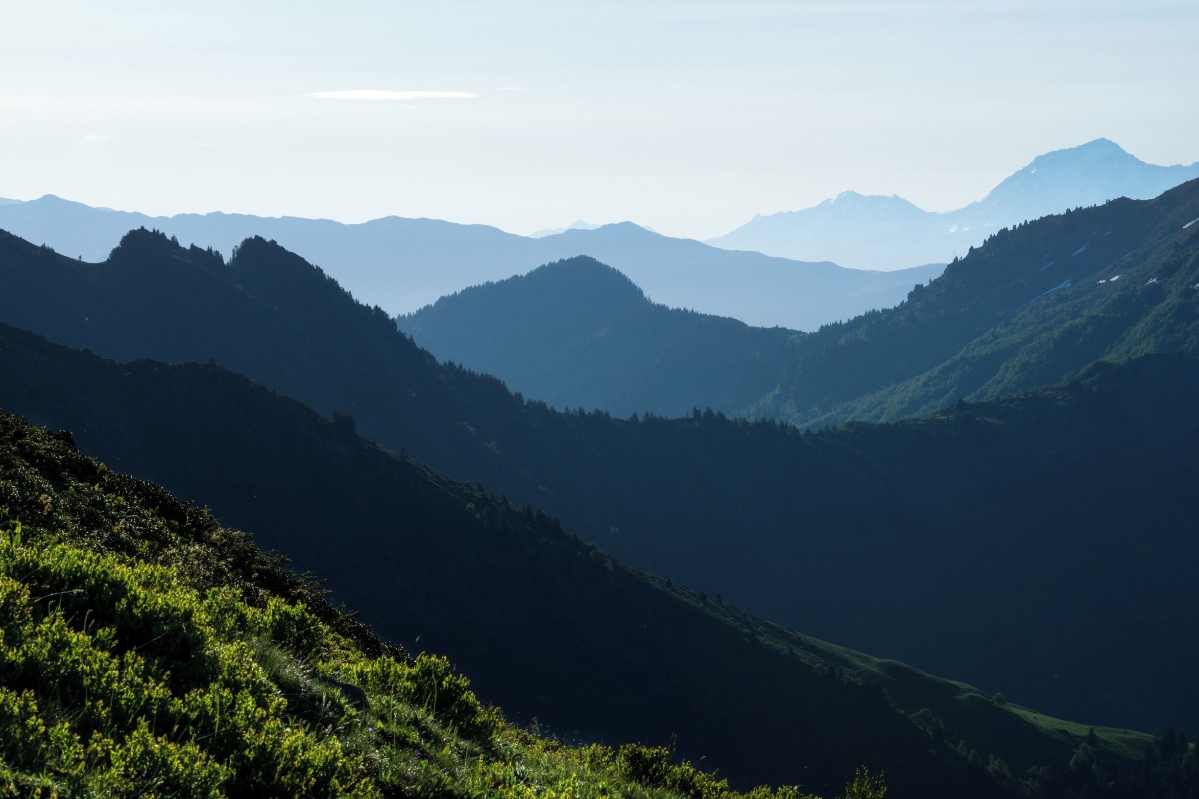 Beautiful place in the french Alps, we can see the Mt Blanc in the top right corner of the image. 