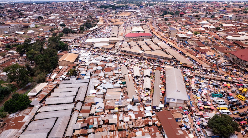 Aerial shot of Techiman Market, one of the largest markets in Ghana