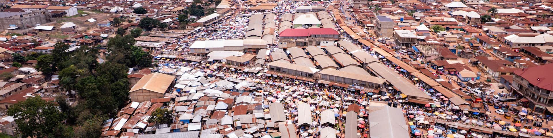 Aerial shot of Techiman Market, one of the largest markets in Ghana