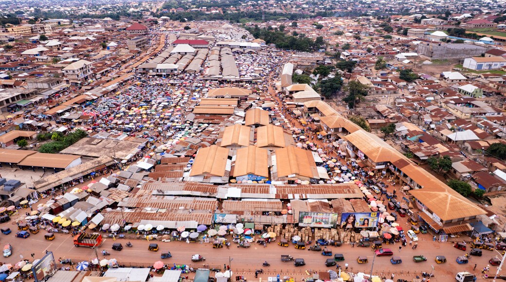 Aerial shot of Techiman Market, one of the largest markets in Ghana