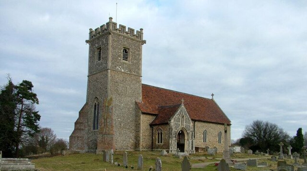 Creeting St. Mary church The church dominates this hilltop position, but according to a sign in the churchyard there was an earlier All-Saints round-towered church at the photographer's position. The two churches existed together for hundreds of years but after severe damage in a storm in 1800, the All-Saints church was demolished in 1801 and extra space added to St. Mary's. This does not explain why the first church was not built at the top of the hill, nor why a second church was built.