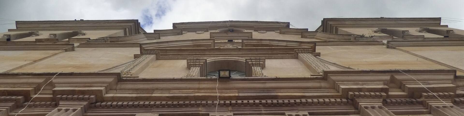 church in santa rosa de viterbo seen from below.